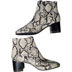 Kenneth Cole New York Snakeskin Print Ankle Boots Block Heel Faux Leather 7 NWOT